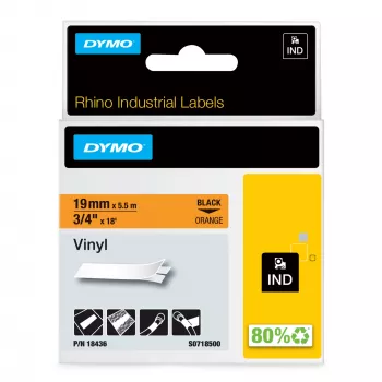 DYMO Rhino Industrie-Vinyl-Etiketten | 19 mm x 5,5 m | Schwarzer Druck auf Orange | Selbstklebend | für Rhino & LabelManager Etikettendrucker