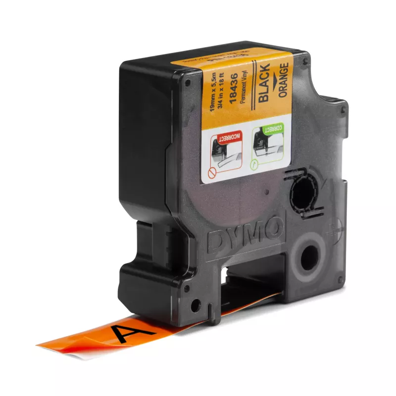 DYMO Rhino Industrie-Vinyl-Etiketten | 19 mm x 5,5 m | Schwarzer Druck auf Orange | Selbstklebend | für Rhino & LabelManager Etikettendrucker