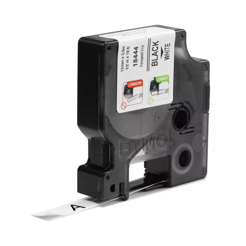 DYMO Rhino Industrie-Vinyl-Etiketten | 12 mm x 5,5 m | Schwarzer Druck auf Weiß | Selbstklebend | für Rhino & LabelManager Etikettendrucker
