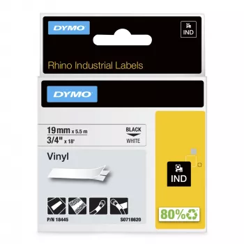DYMO Rhino Industrial Vinyl-Etiketten | 19 mm x 5,5 m | Schwarzer Druck auf Weiß | Selbstklebend | für Rhino & LabelManager Etikettendrucker