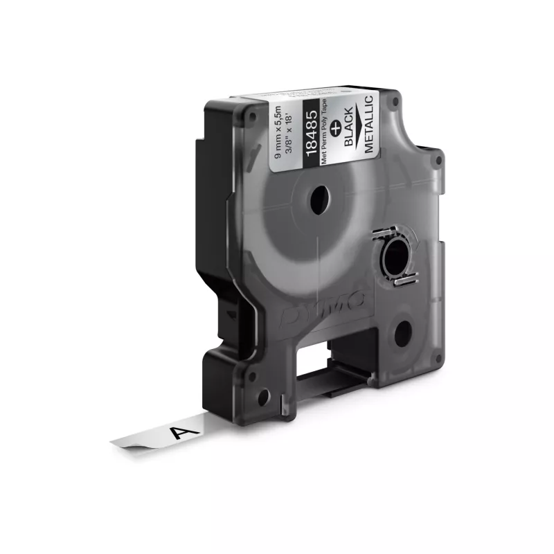 DYMO Rhino Industrie-Permanente Polyester-Etiketten | 9 mm x 5,5 m | Schwarzer Druck auf Metallic | Selbstklebend | für Rhino & LabelManager Etikettendrucker