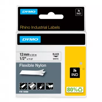 DYMO Rhino Industrie Flexible Nylonetiketten | 12 mm x 3,5 m | Schwarzer Druck auf Weiß | Selbstklebend | für Rhino & LabelManager Etikettendrucker