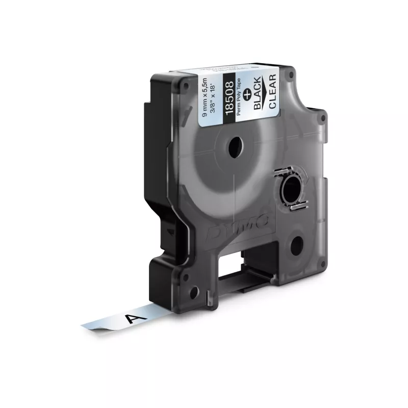 DYMO Rhino Industrie-Permanente Polyester-Etiketten | 9 mm x 5,5 m | Schwarzdruck auf Transparent | Selbstklebend | für LabelManager & Rhino Etikettendrucker