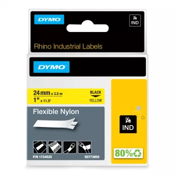 DYMO Rhino Industrial Flexible Nylon Labels | 24 mm x 3.5 m | Schwarz auf Gelb | Selbstklebend | für Rhino & LabelManager Beschriftungsgeräte