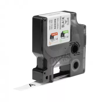 DYMO Rhino Industrial Dauerhafte Polyester-Etiketten | 12 mm x 5,5 m | Schwarzer Druck auf Transparent | Selbstklebend | für LabelManager & Rhino Beschriftungsgeräte
