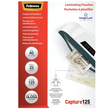 Fellowes ImageLast A5 125 Micron Laminierfolien – 25er-Packung, glänzend, transparent, A5, 0,125 mm, 218 mm, 1 mm