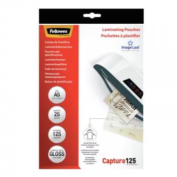Fellowes ImageLast A5 125 Micron Laminierfolien – 25er-Packung, glänzend, transparent, A5, 0,125 mm, 218 mm, 1 mm