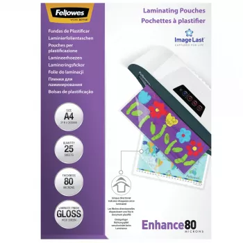 Fellowes ImageLast A4 80 Mikron Laminierfolien – 25er-Packung, glänzend, transparent, A4, 0,08 mm, 210 mm, 1 mm