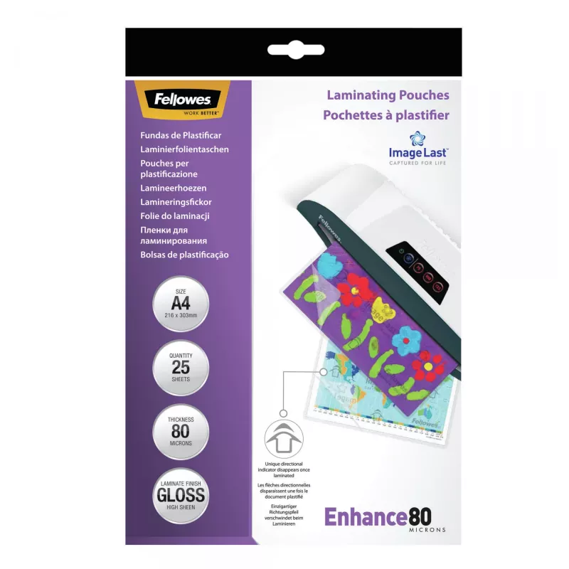 Fellowes ImageLast A4 80 Mikron Laminierfolien – 25er-Packung, glänzend, transparent, A4, 0,08 mm, 210 mm, 1 mm