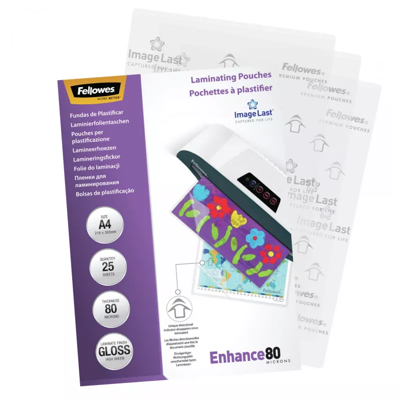 Fellowes ImageLast A4 80 Mikron Laminierfolien – 25er-Packung, glänzend, transparent, A4, 0,08 mm, 210 mm, 1 mm
