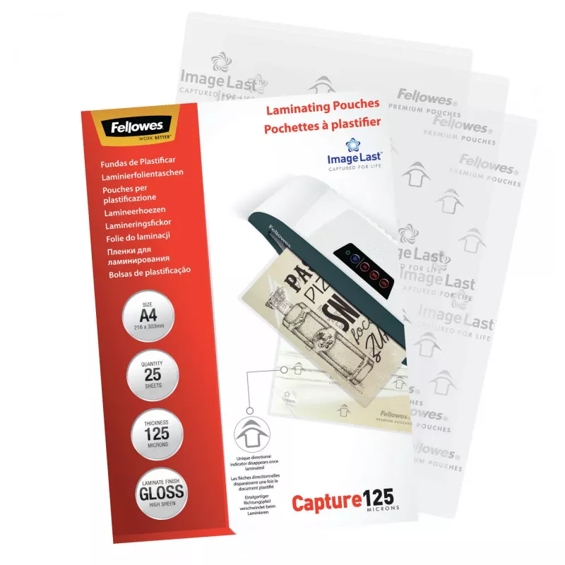 Fellowes ImageLast A4 125 Micron Laminierfolien - 25 Stück, glänzend, transparent, A4, 0,125 mm, 310 mm, 214 mm