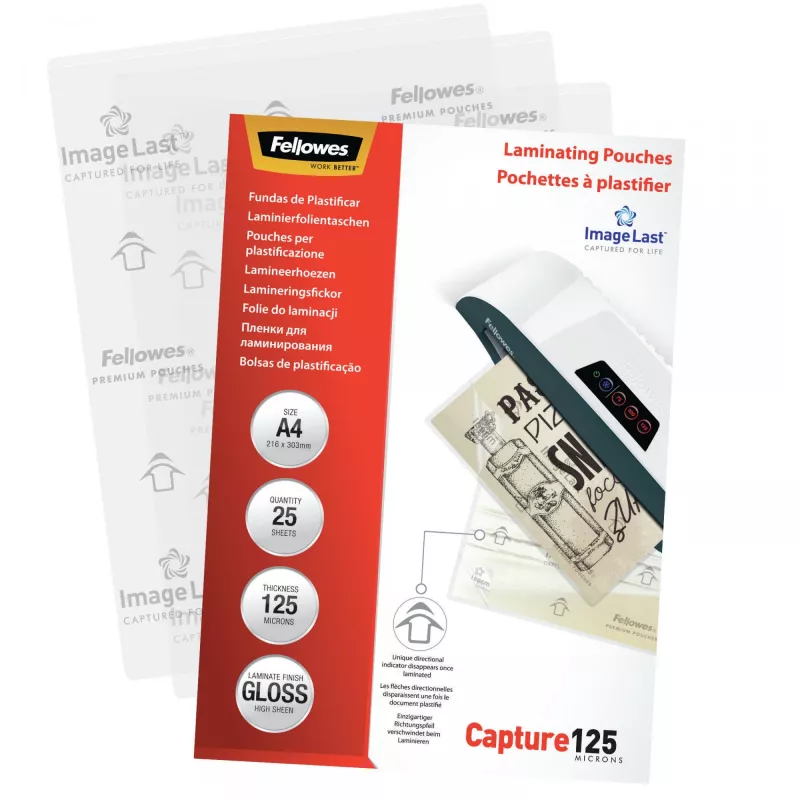 Fellowes ImageLast A4 125 Micron Laminierfolien - 25 Stück, glänzend, transparent, A4, 0,125 mm, 310 mm, 214 mm