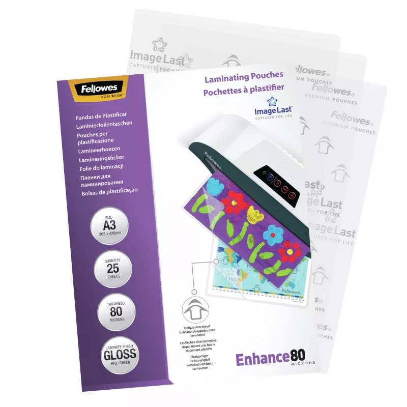Fellowes ImageLast A3 80 Micron Laminierfolie - 25er-Packung, glänzend, transparent, A3, 0,08 mm, 430 mm, 1 mm