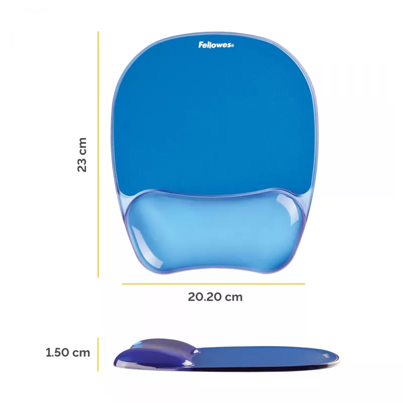 Fellowes Maus Mat Wrist Support - Crystals Gel Mauspad mit rutschfester Gummibasis - Ergonomische Mausmatte für Computer, Laptop, Home-Office – Kompatibel mit Laser- und optischen Mäusen – Blau