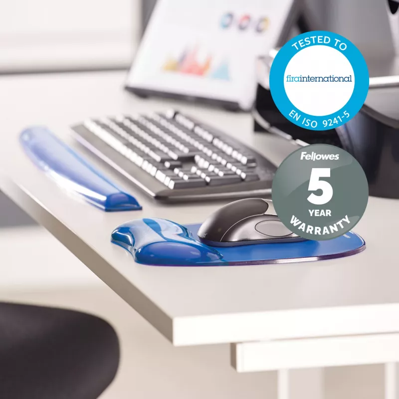 Fellowes Maus Mat Wrist Support - Crystals Gel Mauspad mit rutschfester Gummibasis - Ergonomische Mausmatte für Computer, Laptop, Home-Office – Kompatibel mit Laser- und optischen Mäusen – Blau