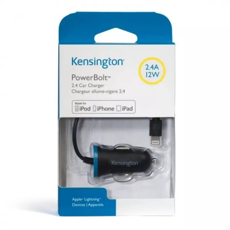 Kensington PowerBolt™ 2.4 Autoladegerät – Schwarz, Auto, Zigarettenanzünder, 1 m, Schwarz