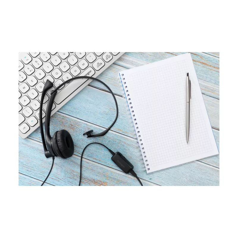 Kensington USB-Mono-Headset mit Inline-Bedienelementen, Kabelgebunden, Büro/Callcenter, Headset, Schwarz