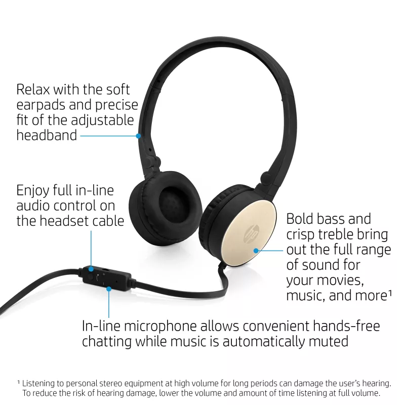 HP Stereo Headset H2800 (Schwarz mit Seidengold), Kabelgebunden, Anrufe/Musik, 125 g, Headset, Schwarz, Gold