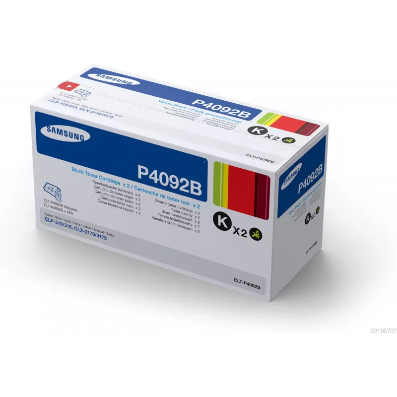 Toner-Kartuschen 2er-Pack, Samsung CLT-P4092B, Schwarz, 1.500 Seiten pro Kartusche