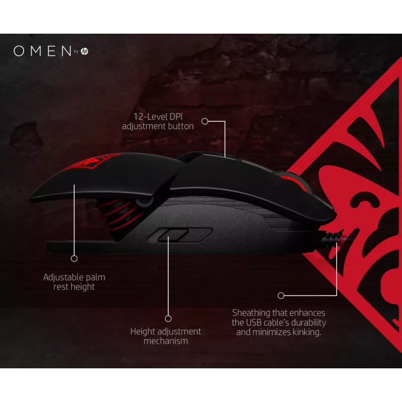 HP OMEN by Reactor Maus, Rechtshänder, Optisch, USB Typ-A, 16000 DPI, 0,2 ms, Schwarz
