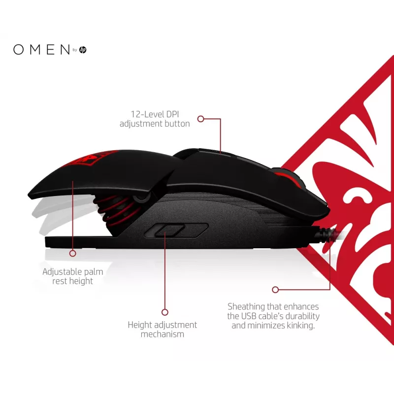HP OMEN by Reactor Maus, Rechtshänder, Optisch, USB Typ-A, 16000 DPI, 0,2 ms, Schwarz