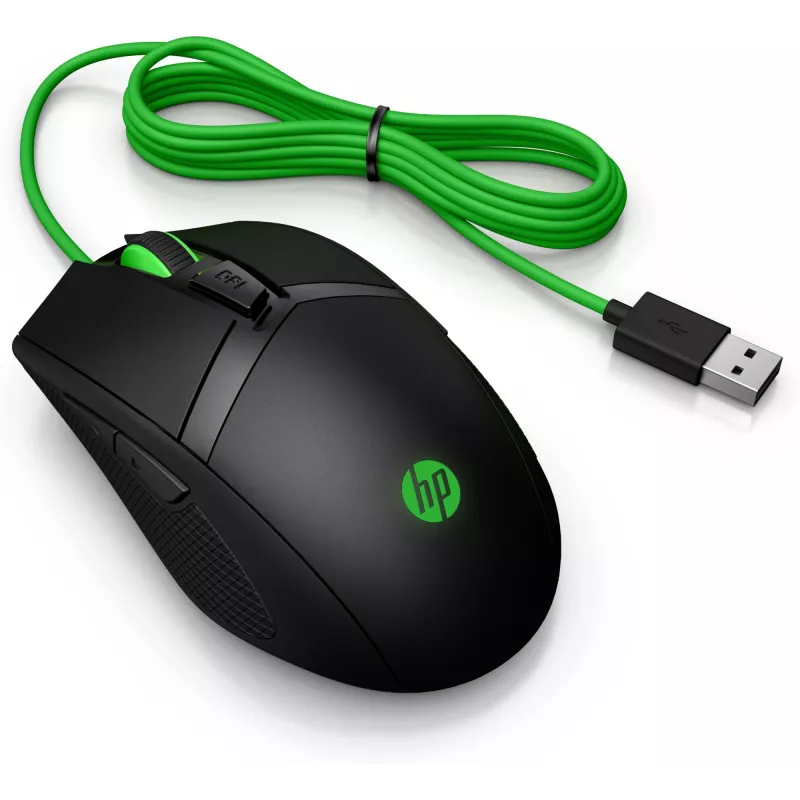 HP Pavilion Gaming Maus 300, beidhändig, optisch, USB Typ A, 5000 dpi, schwarz, grün