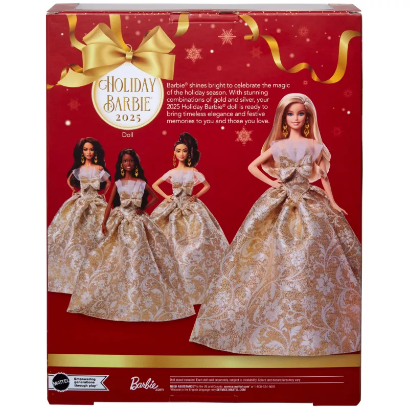 Barbie Signature 2025 Holiday Fashion Puppe, Saisonale Sammlerpuppe, Blond mit silbernem und goldenem Kleid