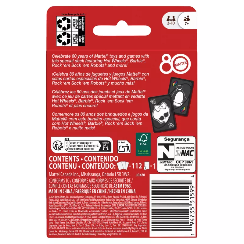 UNO Mattel 80th Ruby Red Kartenspiel für Kinder & Familienabend