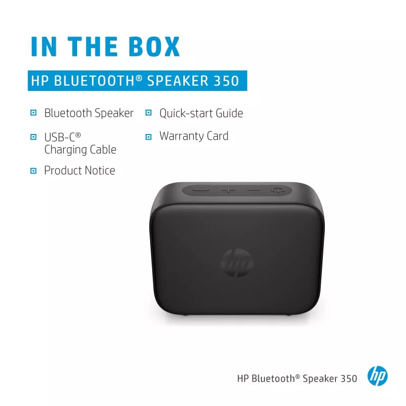 HP Schwarz Bluetooth Speaker 350, Wireless, USB Type-C, Mono tragbarer Lautsprecher, Schwarz, Rechteckig, Tasten