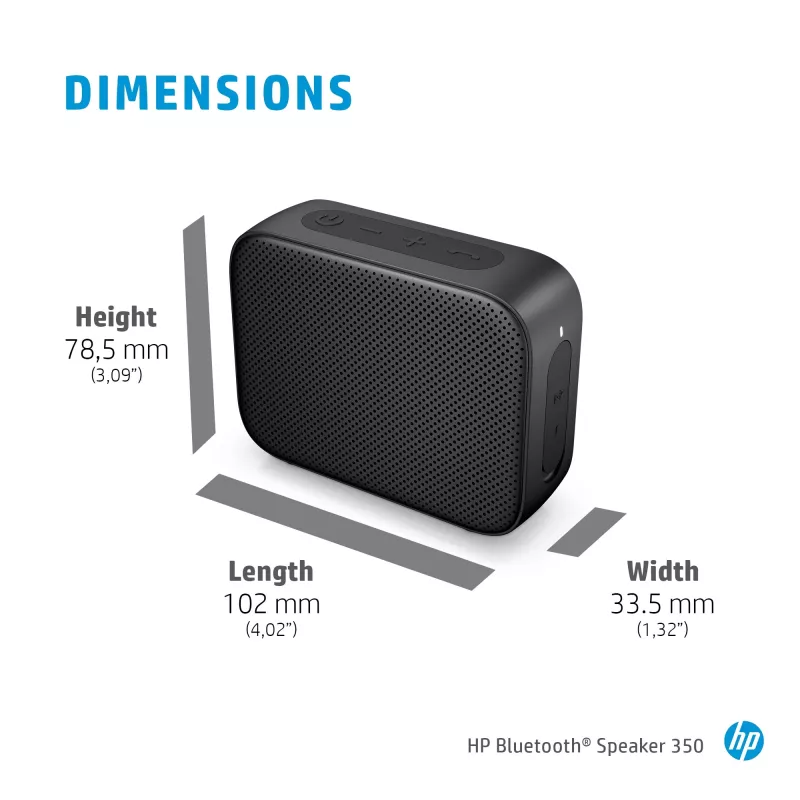 HP Schwarz Bluetooth Speaker 350, Wireless, USB Type-C, Mono tragbarer Lautsprecher, Schwarz, Rechteckig, Tasten
