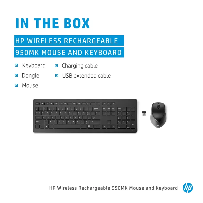 HP Wireless Rechargeable 950MK Maus und Tastatur, Full-Size, kabellos, mechanisch