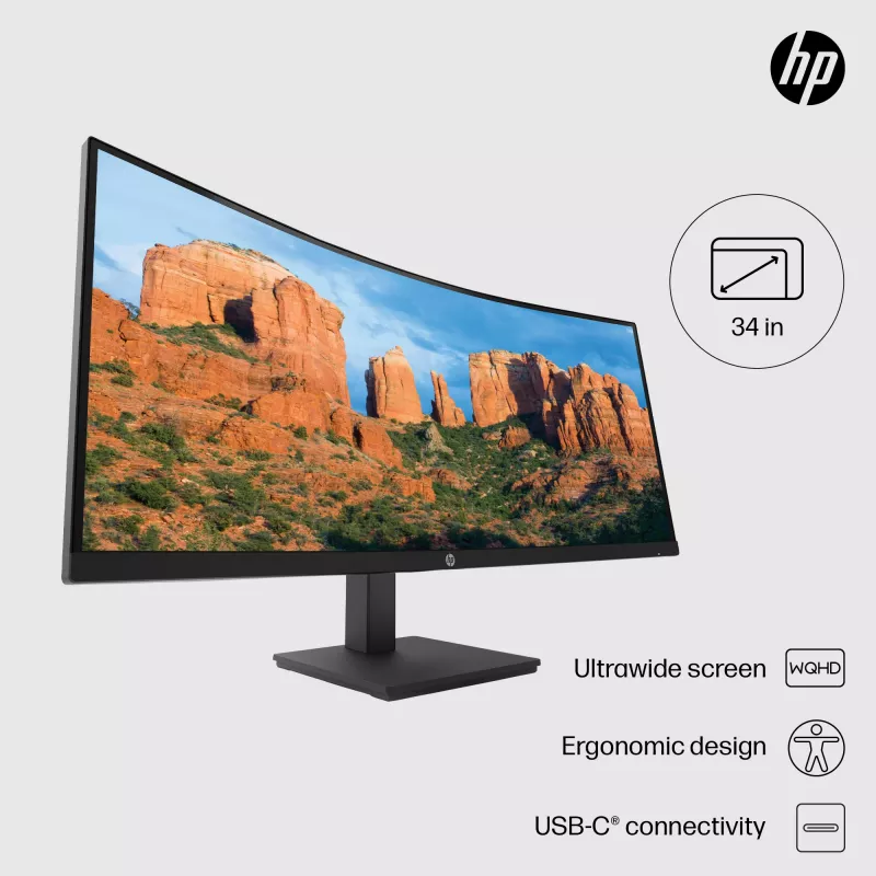 HP P34hc G4 WQHD USB-C Curved Monitor, 86,4 cm (34 Zoll), 3440 x 1440 Pixel, Wide Quad HD, LCD, 5 ms, Schwarz