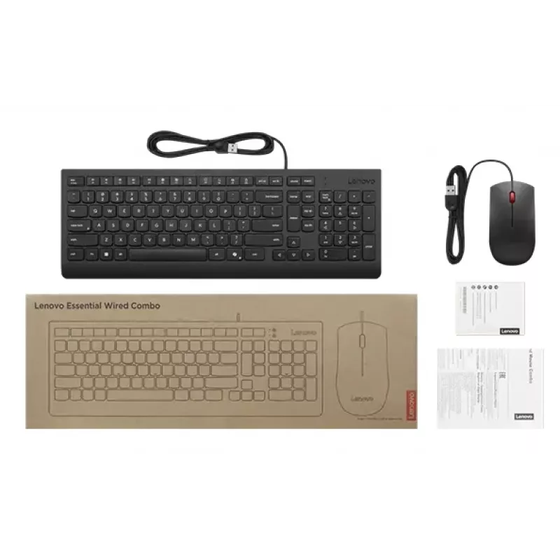 Kabelgebundenes Full-Size-USB-Tastatur- und Maus-Set Lenovo 4X31R64409 — 100 % Layout, 1,8 m Kabel, Schwarz, Dänisch