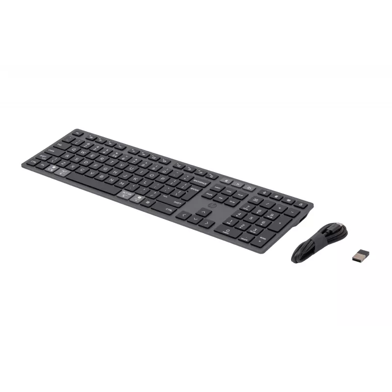 HP 720 Multi-Device Wiederaufladbare drahtlose Tastatur, Full-size (100%), Drahtlos, USB + Bluetooth, Mechanisch, QWERTY, Schwarz