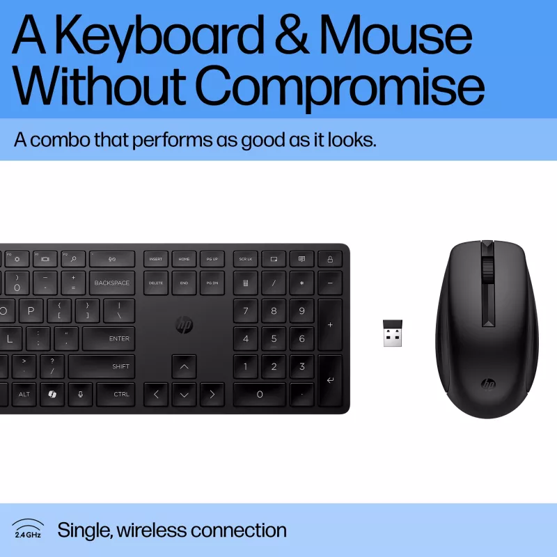 HP 655 Wireless Tastatur and Maus Combo, Schwarz, Maus im Lieferumfang enthalten