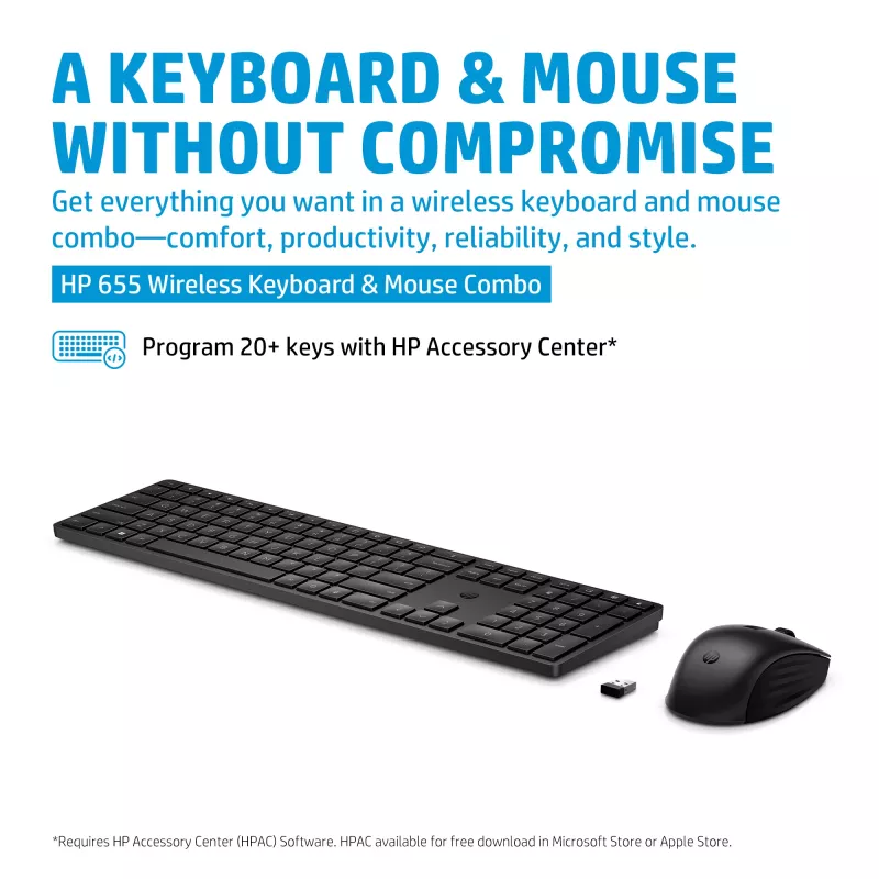 HP 655 Wireless Tastatur and Maus Combo, Schwarz, Maus im Lieferumfang enthalten