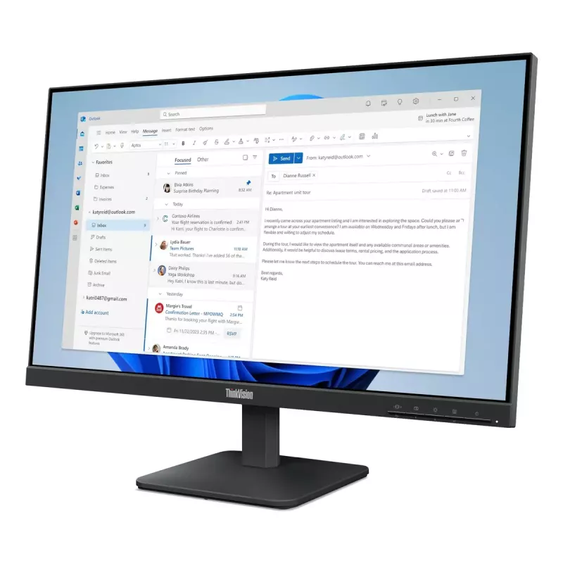 24 Zoll Lenovo ThinkVision S24-4e LED IPS Monitor, 1920x1080 Full HD, 6 ms, 178° Betrachtungswinkel, VESA, Schwarz