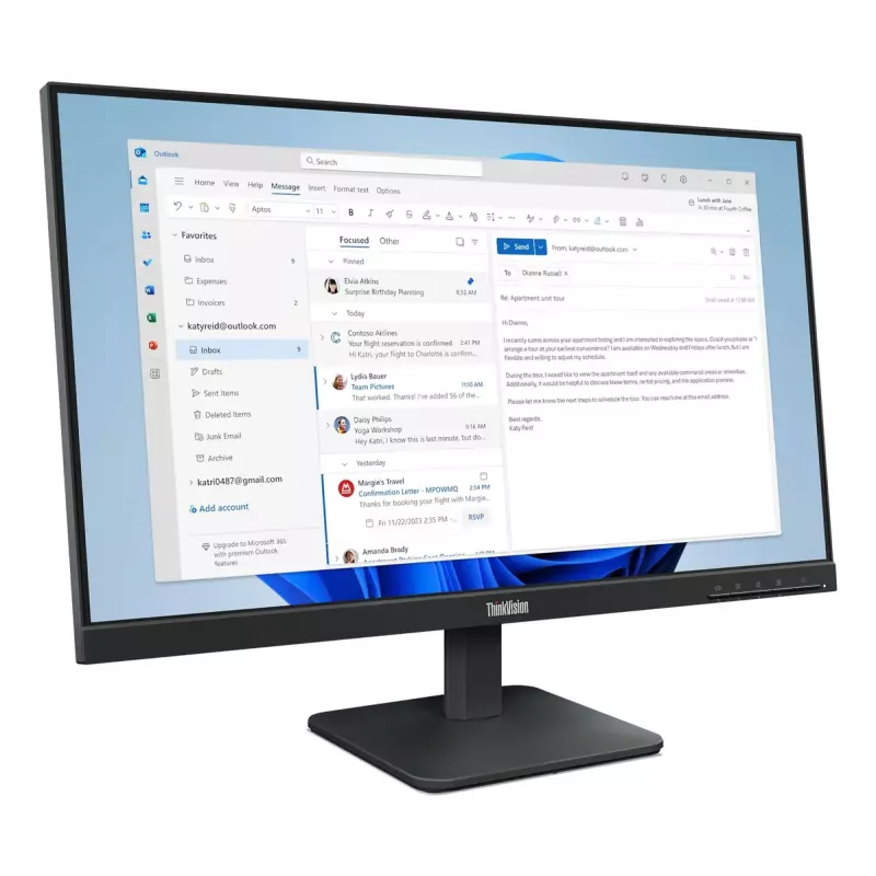 24 Zoll Lenovo ThinkVision S24-4e LED IPS Monitor, 1920x1080 Full HD, 6 ms, 178° Betrachtungswinkel, VESA, Schwarz