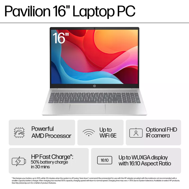 HP Pavilion 16-ag0009na AMD Ryzen™ 5 8540U Laptop 40,6 cm (16 Zoll) Touchscreen 2K 8 GB LPDDR5-SDRAM Wi-Fi 6 (802.11ax) Windows 11 Home Blau (generalüberholt)