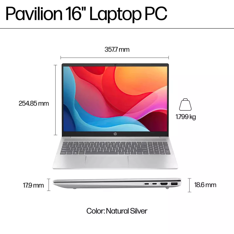 HP Pavilion 16-ag0009na AMD Ryzen™ 5 8540U Laptop 40,6 cm (16 Zoll) Touchscreen 2K 8 GB LPDDR5-SDRAM Wi-Fi 6 (802.11ax) Windows 11 Home Blau (generalüberholt)