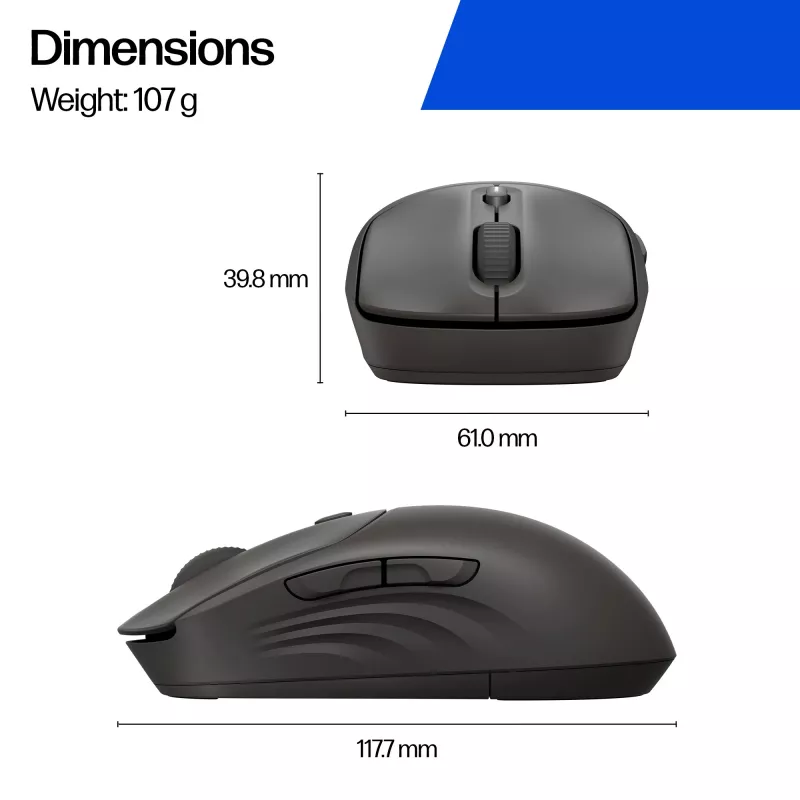 Kabellose Maus HP 405 Quiet — beidhändig, Optisch 1200 DPI, RF Wireless + Bluetooth, 5 Tasten, batteriebetrieben, schwarz