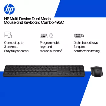 Tastatur- und Maus-Set HP 495C — Kabellose Full-Size-Tastatur, Multi-Device-Maus, USB/RF/Bluetooth, schwarz
