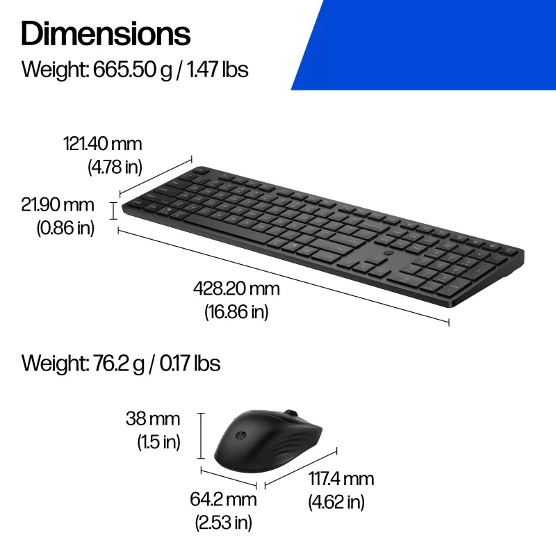 Tastatur- und Maus-Set HP 495C — Kabellose Full-Size-Tastatur, Multi-Device-Maus, USB/RF/Bluetooth, schwarz