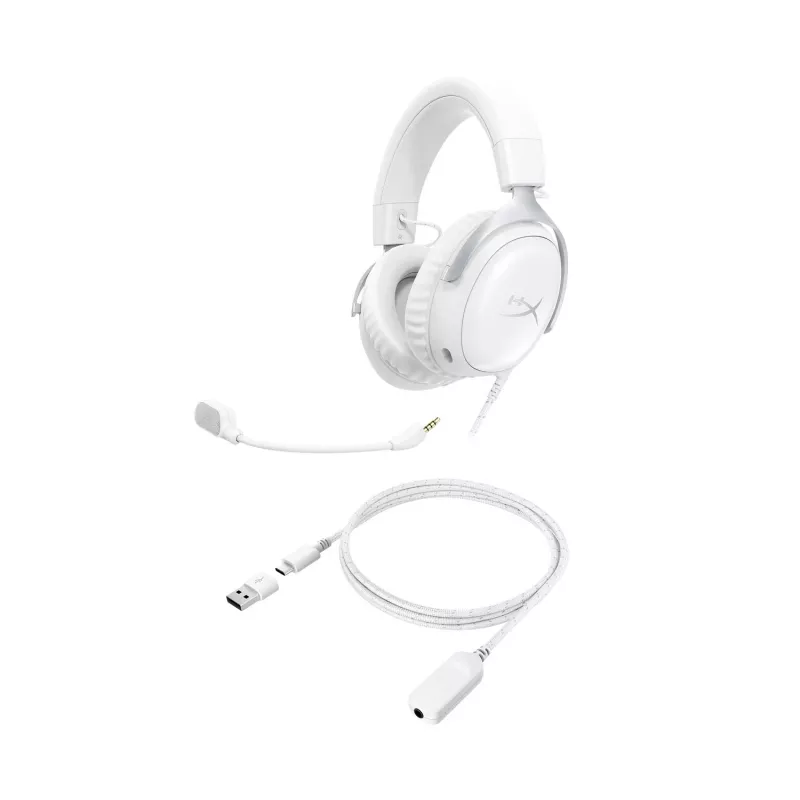 HyperX Cloud III - Gaming-Headset (Weiß), Weiß, China, Thailand, Circumaural, Geschlossen, 155 mm, 86,7 mm