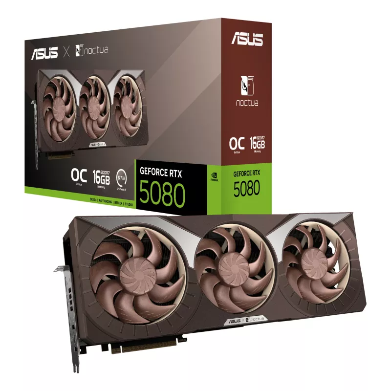 Grafikkarte ASUS GeForce RTX 5080 16 GB GDDR7, PCIe 5.0, 256-Bit, 385×80×151 mm, 3 Lüfter, 16-Pin-Stromanschluss
