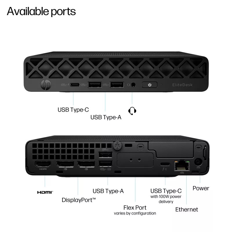 Mini PC HP EliteDesk 8 Mini G1i AI — Intel Core Ultra 7 265T, 16 GB DDR5, 1 TB SSD, Windows 11 Pro, Schwarz
