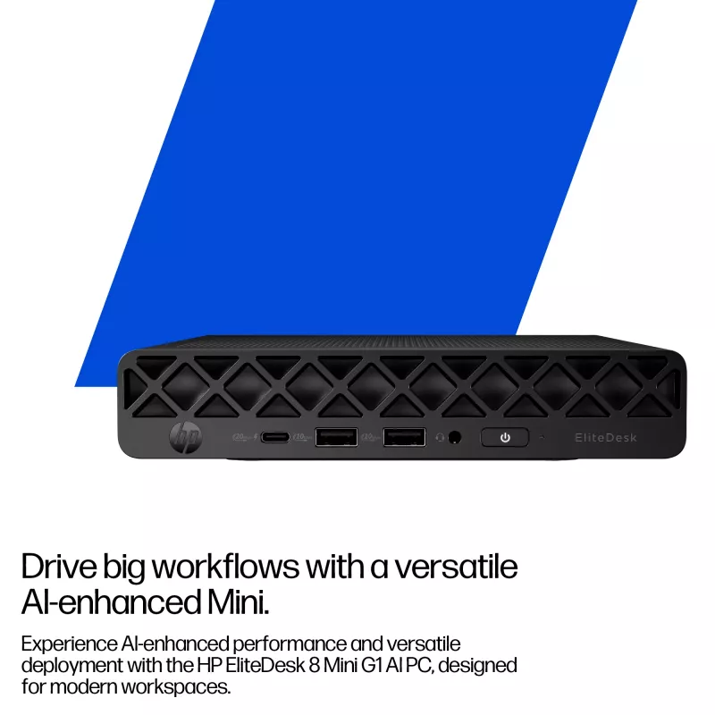 Mini PC HP EliteDesk 8 Mini G1i AI — Intel Core Ultra 7 265T, 16 GB DDR5, 1 TB SSD, Windows 11 Pro, Schwarz