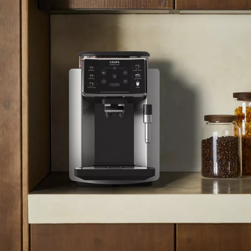 Espressomaschine KRUPS Sensation EA910E — vollautomatisch, 1,7 l Wassertank, integriertes Mahlwerk, 2 Ausläufe, 1450 W