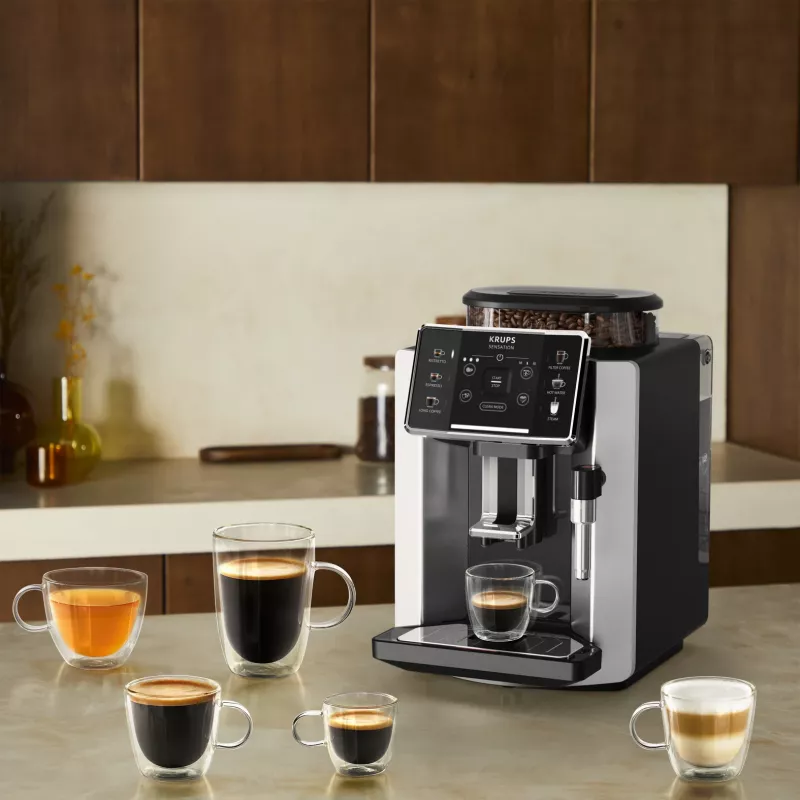 Espressomaschine KRUPS Sensation EA910E — vollautomatisch, 1,7 l Wassertank, integriertes Mahlwerk, 2 Ausläufe, 1450 W