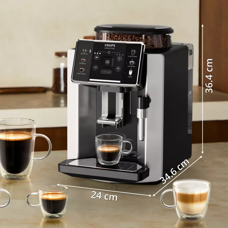 Espressomaschine KRUPS Sensation EA910E — vollautomatisch, 1,7 l Wassertank, integriertes Mahlwerk, 2 Ausläufe, 1450 W